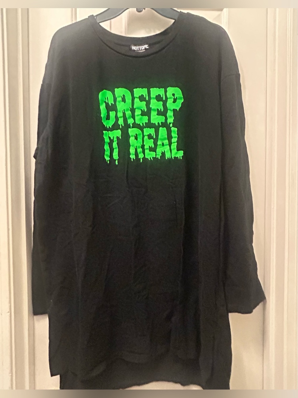 Hot Topic Long Sleeve Graphic tee Dress with Neon Green "Creep It Real"